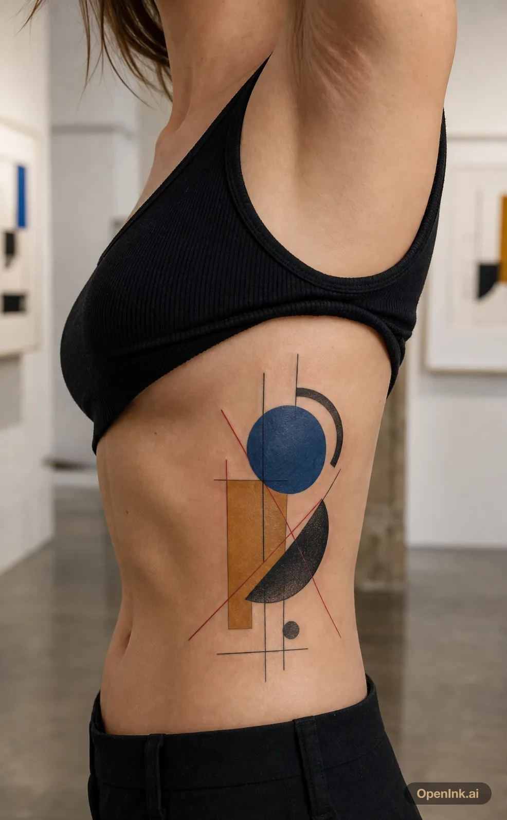 Abstract Bauhaus composition tattoo on the side torso.