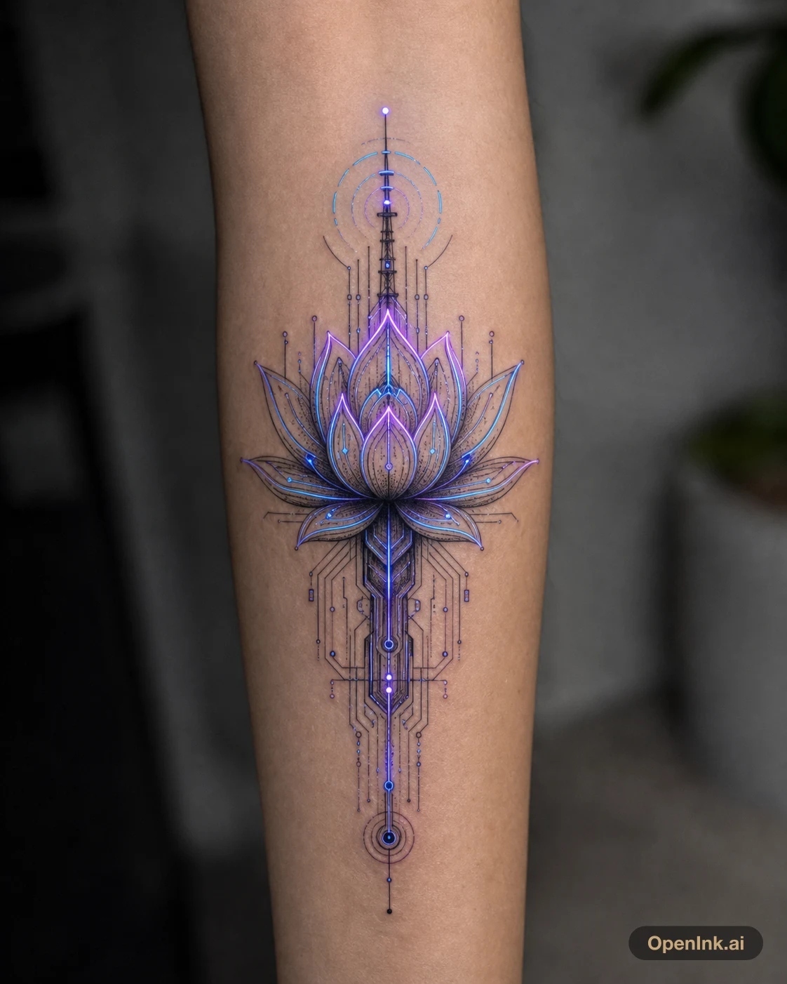 Lotus Geometry forearm tattoo