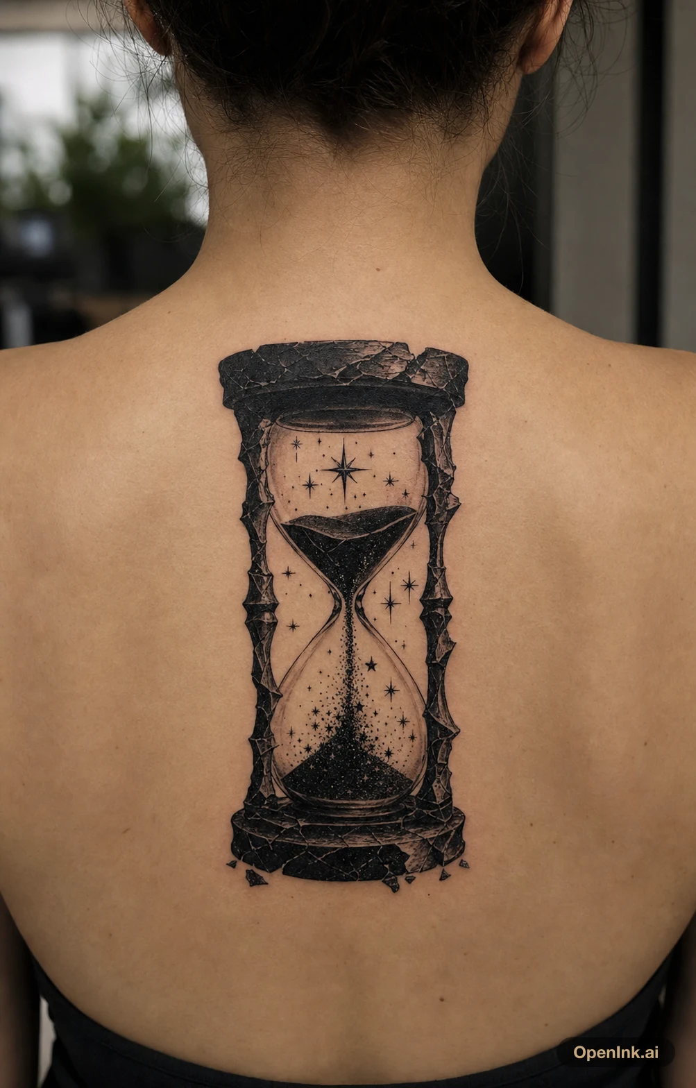 Hourglass Shadow Frame full back tattoo
